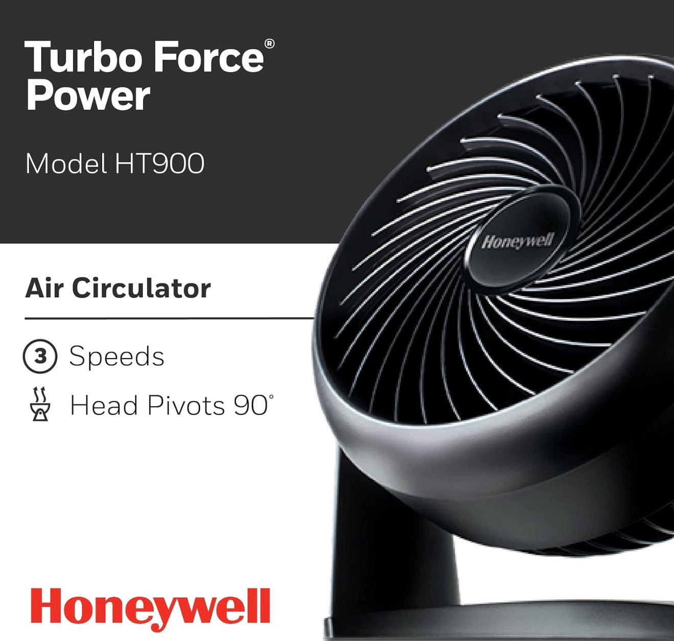 Ventilador Honeywell TurboForce Power HT900 – Circulador de Aire Potente 3 Velocidades – Compacto y Silencioso