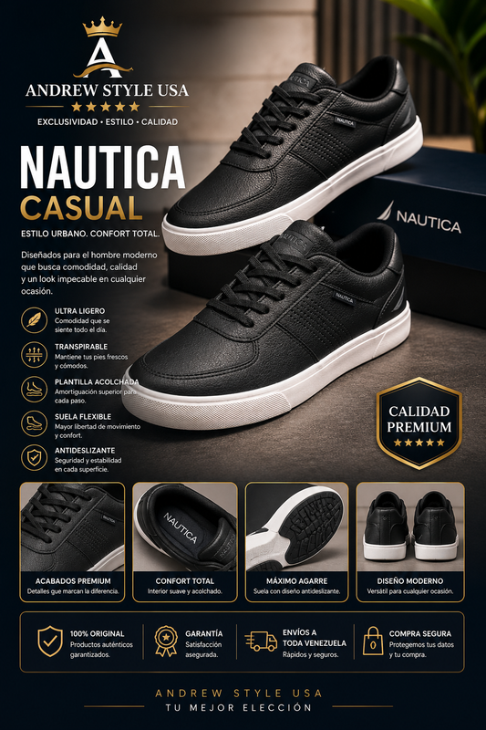 Nautica Casual Black Leather Sneaker Hombre – Elegancia y Comodidad Premium Talla 8.5