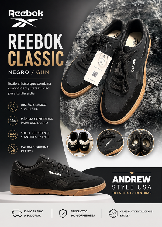 Reebok Lifestyle Black Gum Sole Casual Sneakers – Hombre Talla 9
