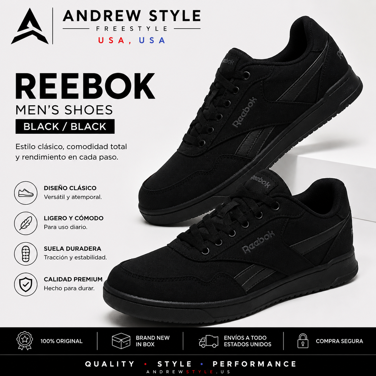 Reebok Royal Complete Clean 2.0 Black/Black Hombre | Tenis Casuales Originales Talla 9.5