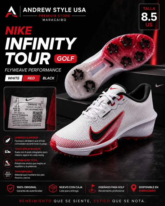 Nike Infinity Tour Golf Flyweave Hombre Blanco/Rojo Talla 8.5 US
