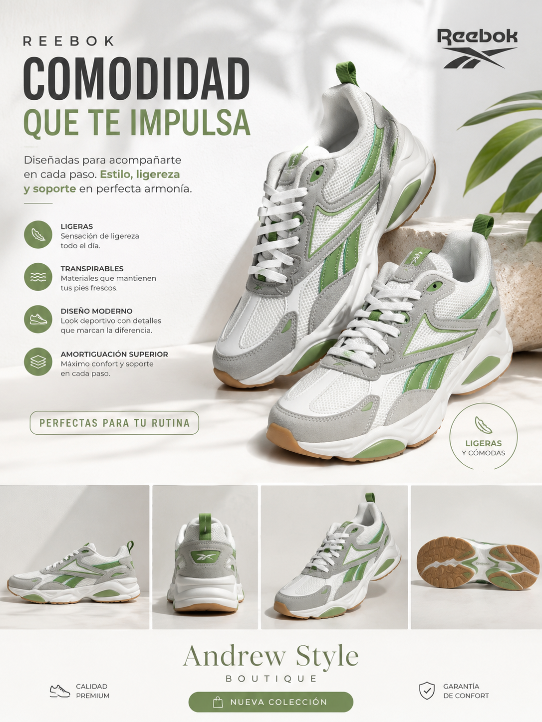 Zapatos Deportivos Reebok Royal Bridge 4 Mujer Blancos con Verde | Ultra Cómodos