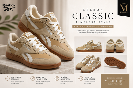 Reebok Classic Lifestyle Beige/Gum para Mujer | Sneakers Casuales Premium