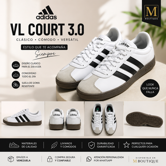 Adidas Court Classic UNISEX Blanco/Negro con Suela Gum | Estilo Casual Original