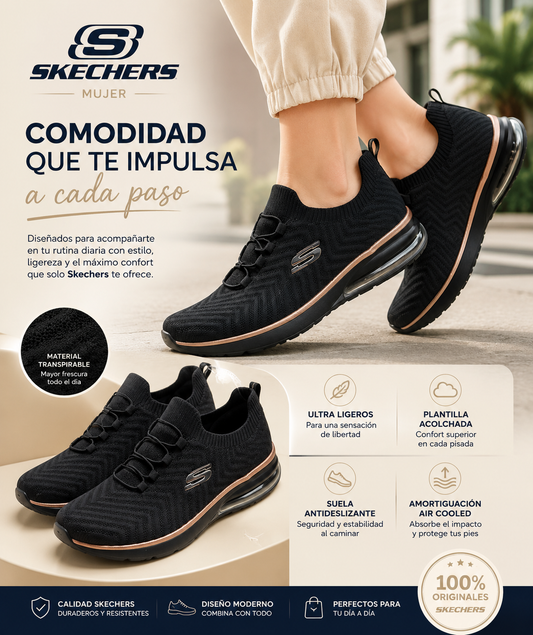 Zapatos Skechers para Mujer Memory Foam | Sneakers Casuales Originales | Color Negro