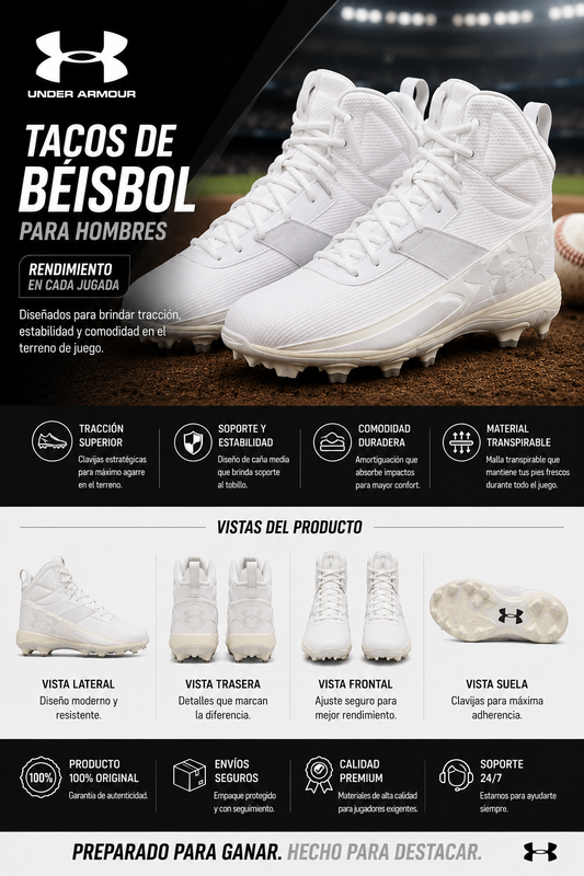 Tacos de Béisbol Under Armour para Hombre Blanco | Cleats de Alto Rendimiento y Máxima Tracción