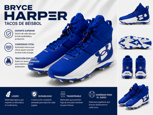 Tacos de Béisbol Under Armour para Hombre Blanco y Azul  Bryce Harper | Cleats de Alto Rendimiento y Máxima Tracción