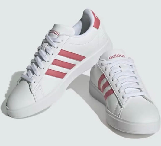 adidas Grand Court 2.0 Mujer – Blanco/Rosado | Sneakers Casual Originales - Talla 7.5