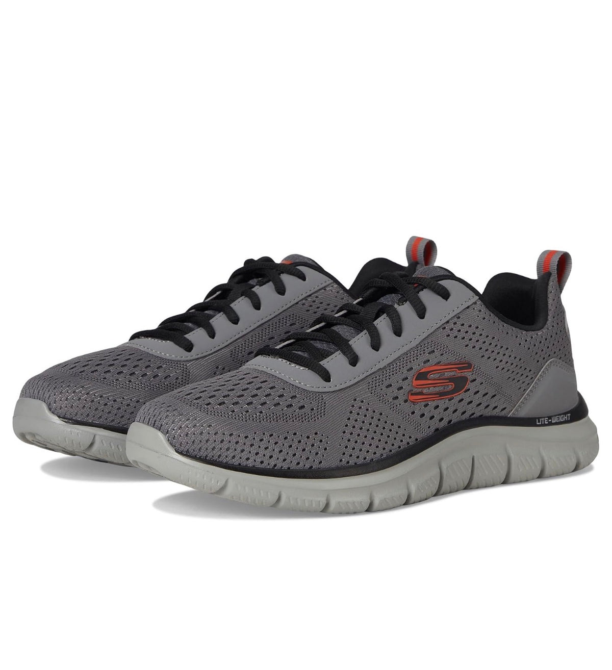 Skechers Track Leshur Hombre – Memory Foam | Gris Carbón/Naranja - Talla 9