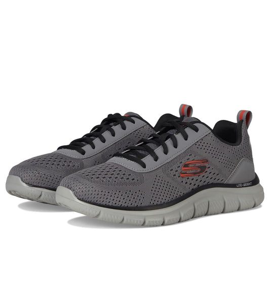 Skechers Track Leshur Hombre – Memory Foam | Gris Carbón/Naranja - Talla 9