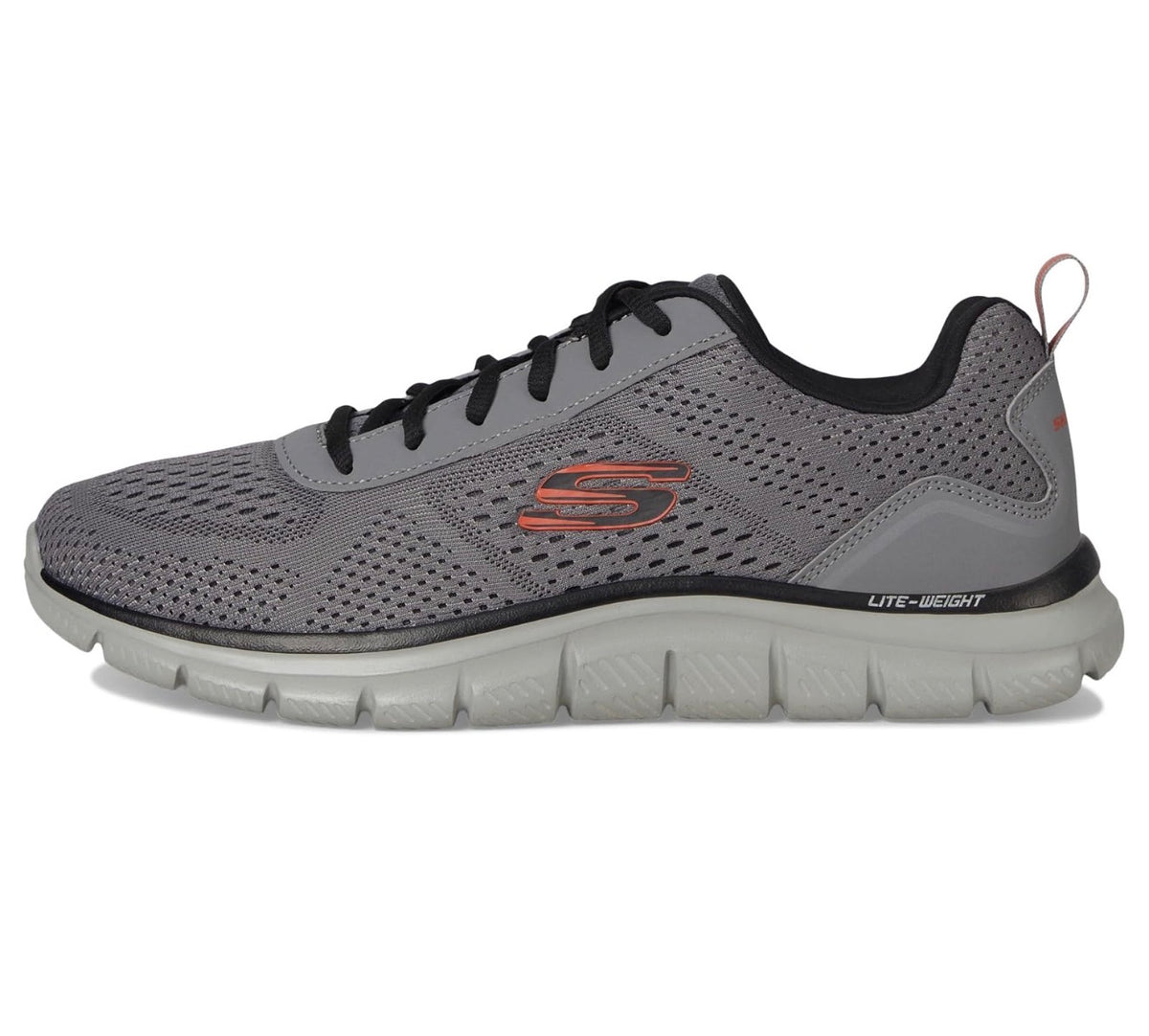 Skechers Track Leshur Hombre – Memory Foam | Gris Carbón/Naranja - Talla 9