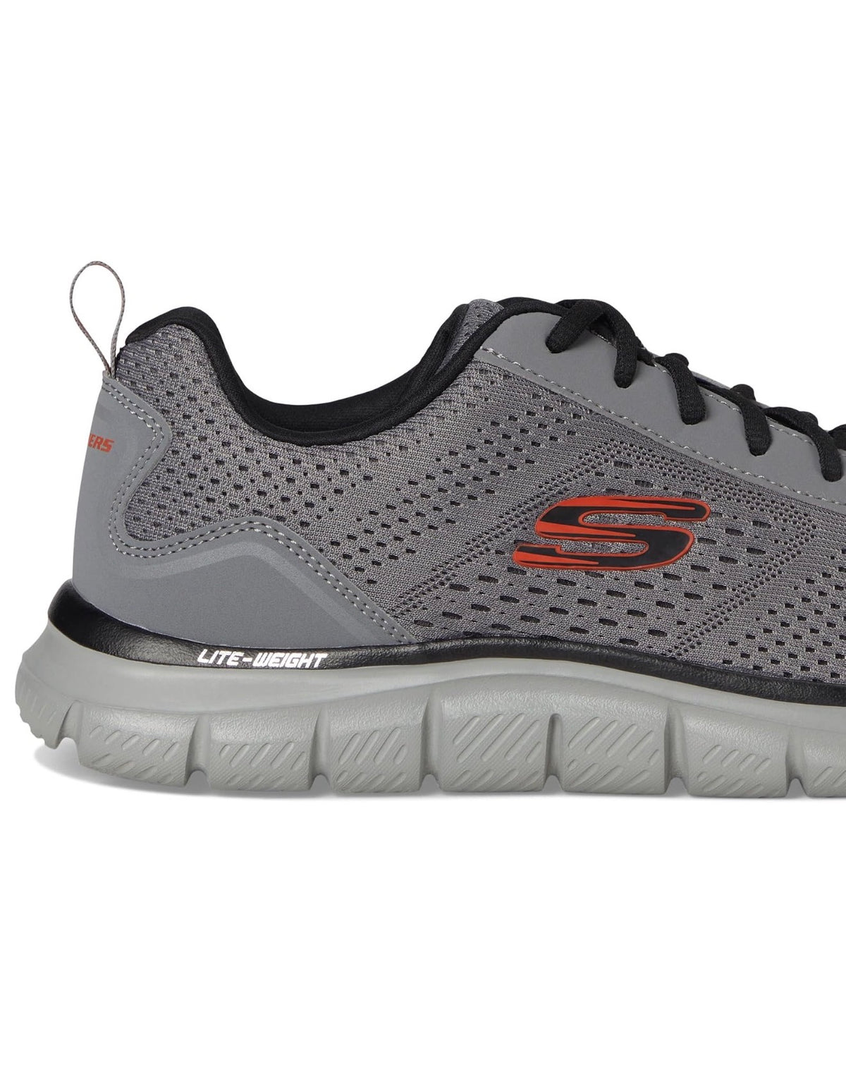 Skechers Track Leshur Hombre – Memory Foam | Gris Carbón/Naranja - Talla 9