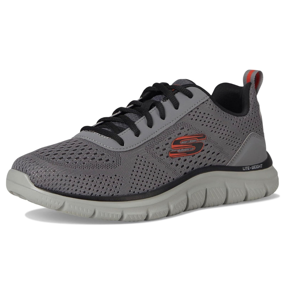 Skechers Track Leshur Hombre – Memory Foam | Gris Carbón/Naranja - Talla 9