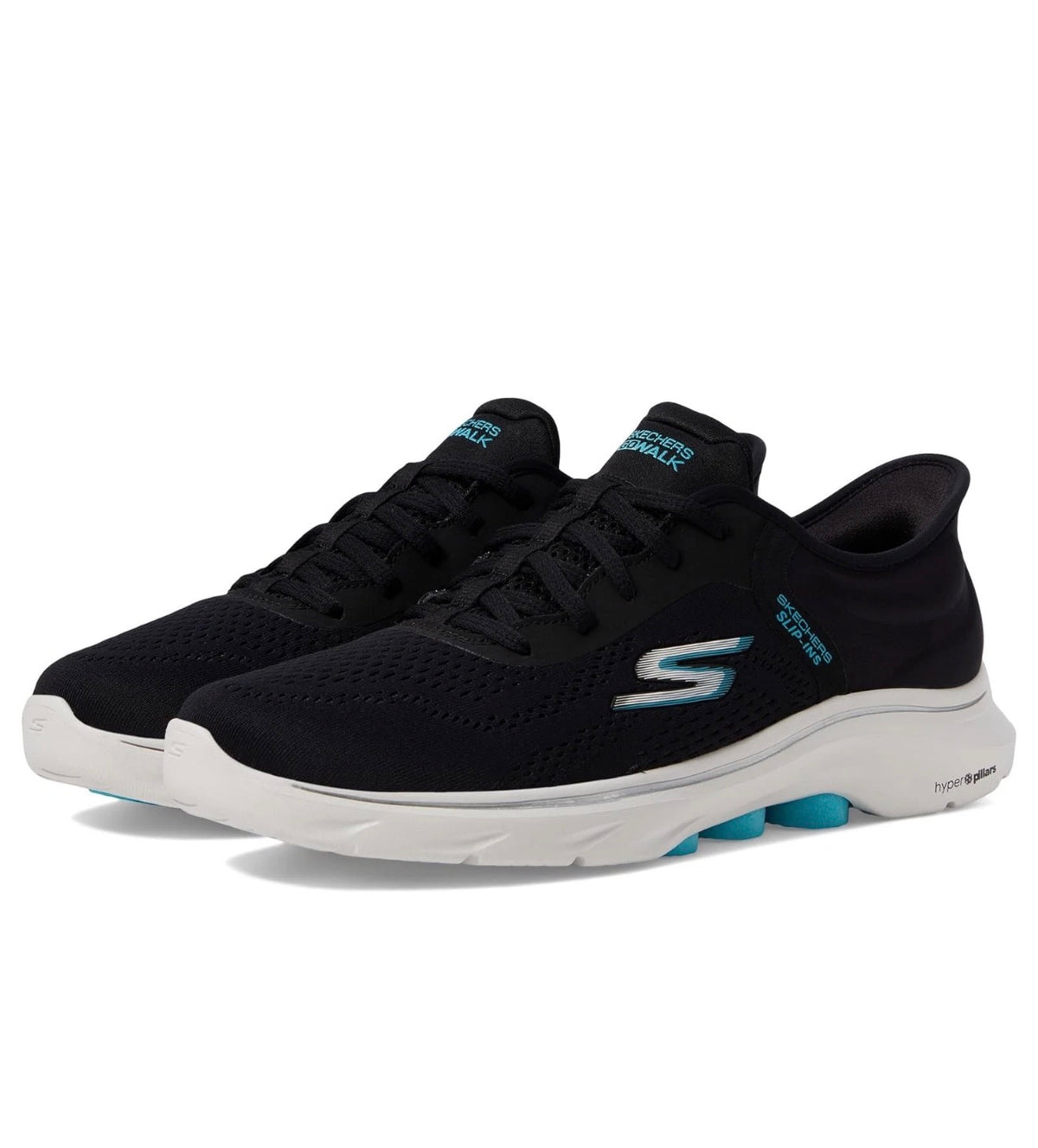 Skechers GO WALK 7 Valin Mujer – Hands Free Slip-ins Black/Aqua - Talla 6