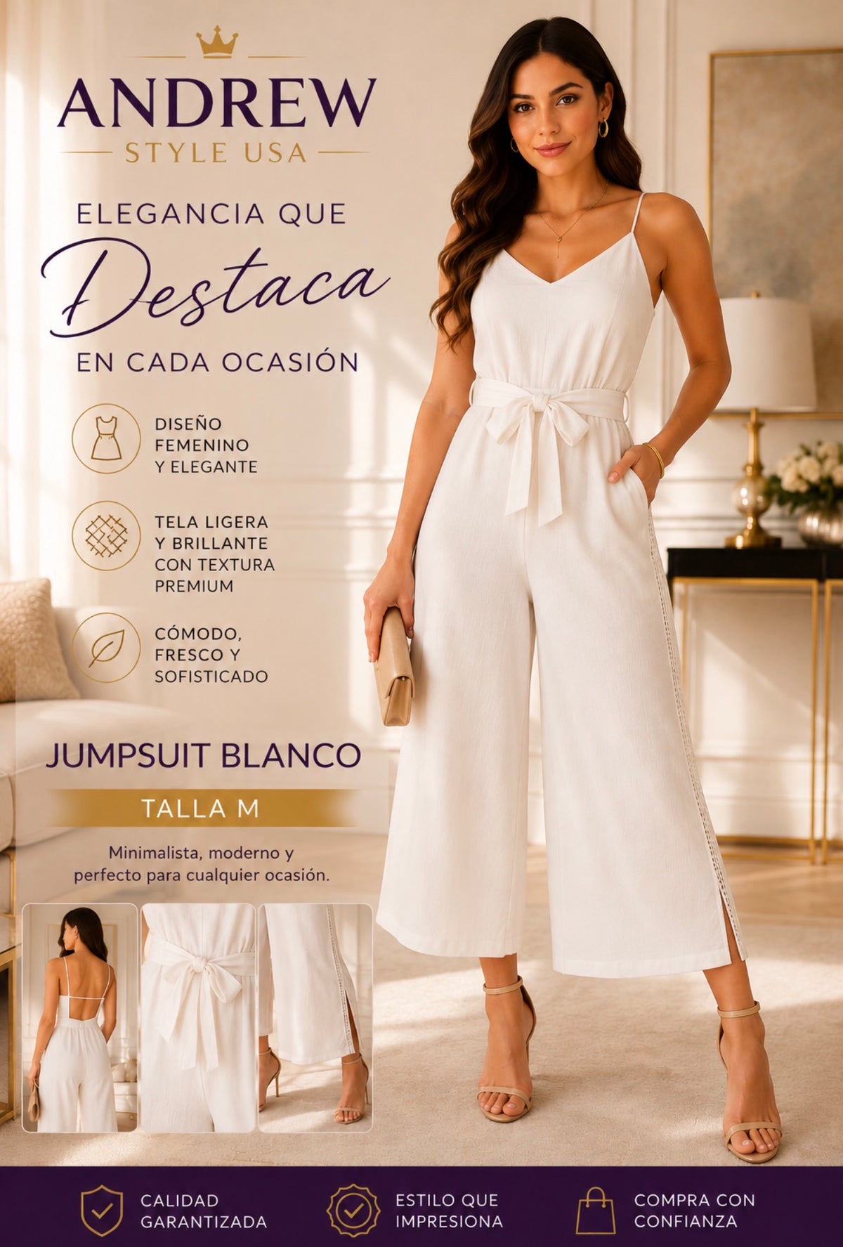 Jumpsuit Blanco Elegante para Mujer La Blanca – Pierna Ancha | Talla M
