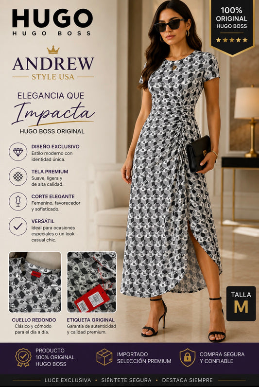 Vestido HUGO BOSS Mujer Estampado Monograma – Cuello Redondo – Talla M